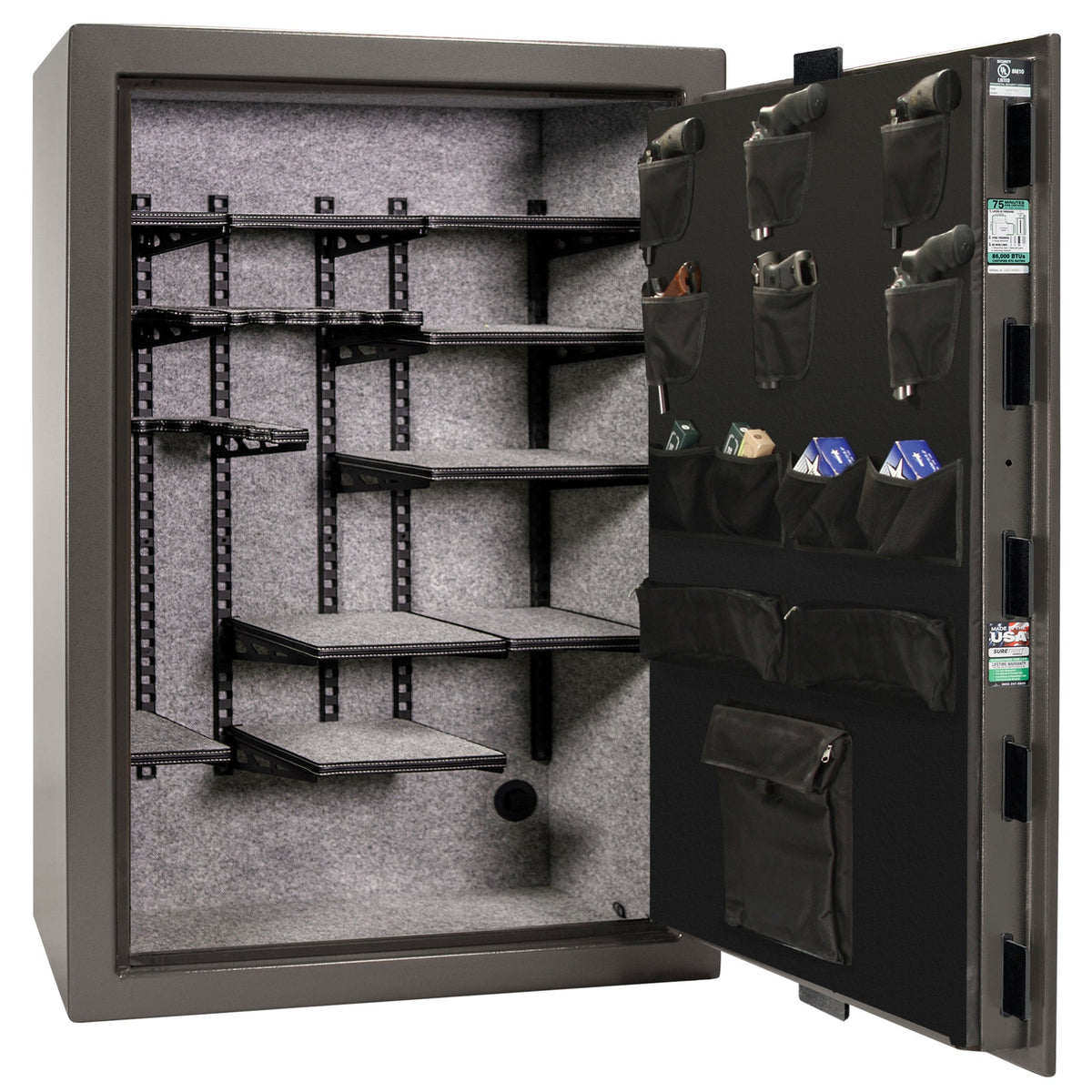 Colonial 35 | Pro Flex Interior | Level 4 Security | 75 Minute Fire Protection | Dimensions: 60.5&quot;(H) x 42&quot;(W) x 22&quot;(D) | Up to 45 Long Guns | Gray Marble | Electronic Lock - Open