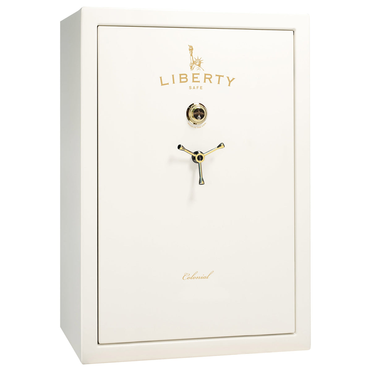 Colonial 35 | Pro Flex Interior | Level 4 Security | 75 Minute Fire Protection | Dimensions: 60.5&quot;(H) x 42&quot;(W) x 22&quot;(D) | Up to 45 Long Guns | White Gloss Brass | Mechanical Lock - Closed
