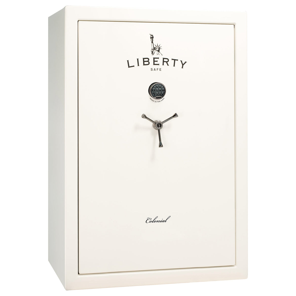 Colonial 35 | Pro Flex Interior | Level 4 Security | 75 Minute Fire Protection | Dimensions: 60.5&quot;(H) x 42&quot;(W) x 22&quot;(D) | Up to 45 Long Guns | White Gloss Black Chrome | Electronic Lock - Closed