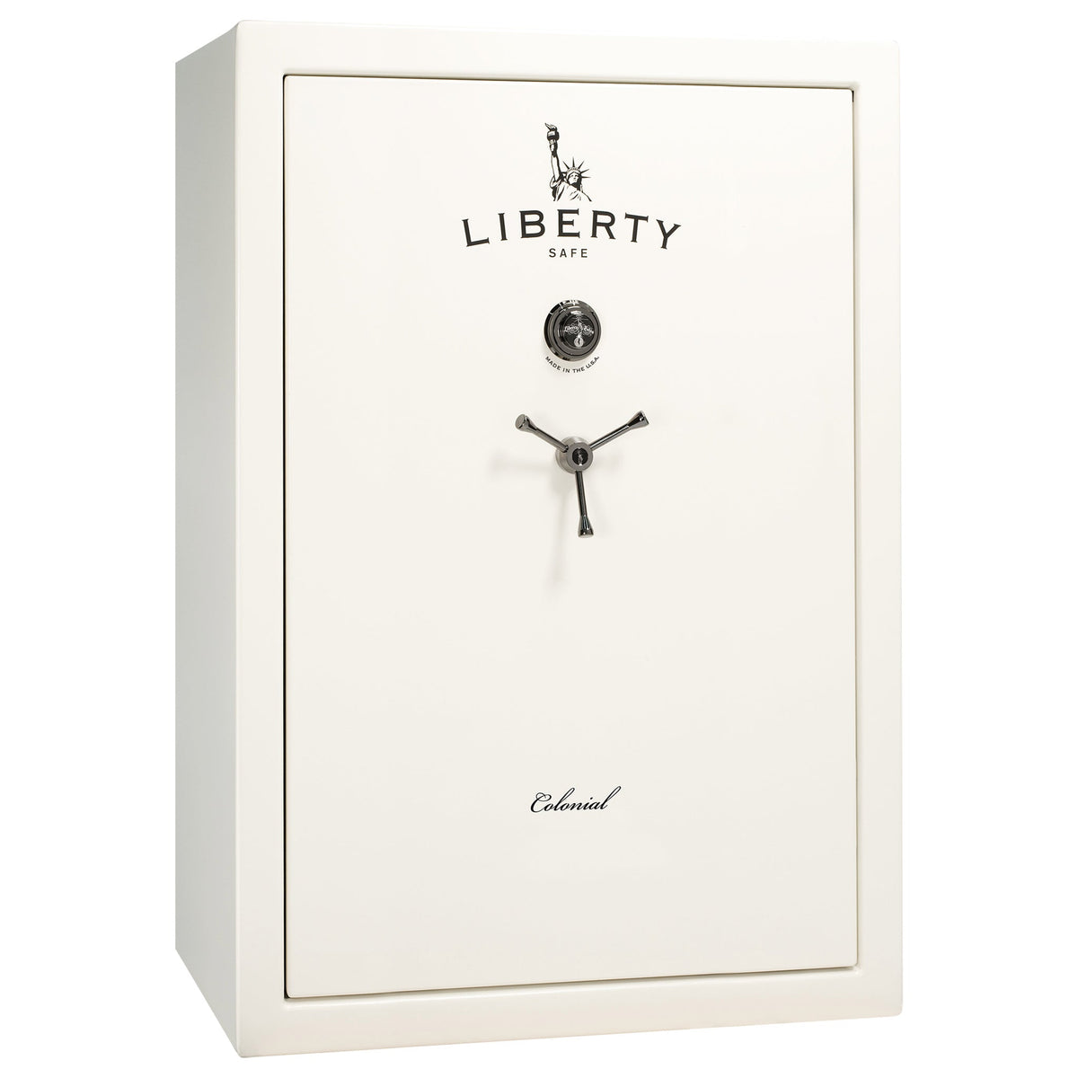 Colonial 35 | Pro Flex Interior | Level 4 Security | 75 Minute Fire Protection | Dimensions: 60.5&quot;(H) x 42&quot;(W) x 22&quot;(D) | Up to 45 Long Guns | White Gloss Black Chrome | Mechanical Lock - Closed