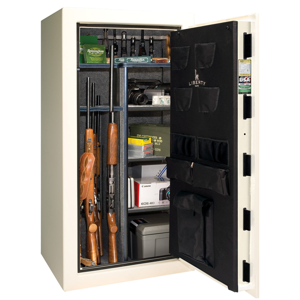 Liberty 47 Limited Edition Safe - USA 30 | Level 3 Security | 60 Minute Fire Rating | Dimensions: 60.5&quot;(H) x 30&quot;(W) x 22&quot;(D) | White Gloss with Gold Commemorative Logo | Electronic Lock – Open Door