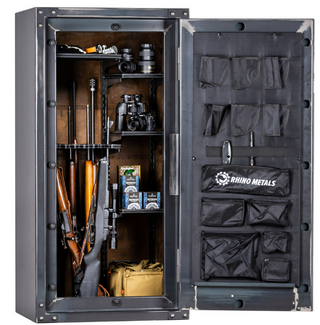 RHINO STRONG BOX RSB6030EX GUN SAFE  GUN SAFE 640 lbs, 80 Minute Fire, Deluxe Door Organizer, Power Outlet, UL Listed Lock, and Swing Out Gun Rack Compatible, External Dimensions: 60